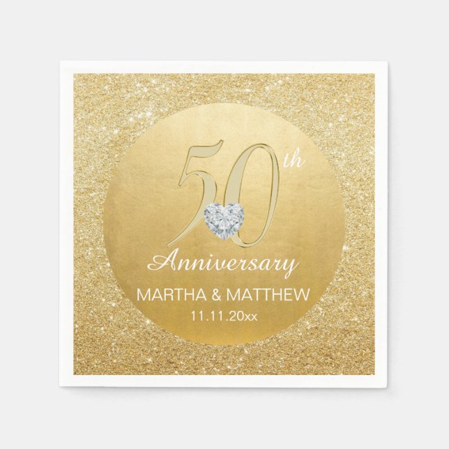 Personalized Gold 50th Wedding Anniversary Napkin (Front)