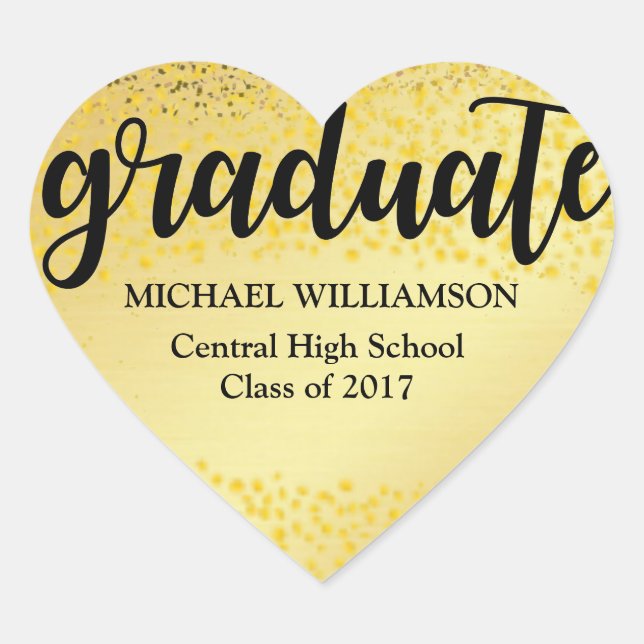 Personalized Gold and Black 2018 Heart Graduation Heart Sticker (Front)