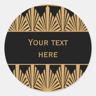 Personalized Gold and Black Art Deco Pattern Classic Round Sticker