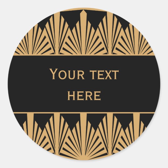 Personalized Gold and Black Art Deco Pattern Classic Round Sticker (Front)