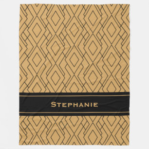 Personalized Gold and Black Art Deco Pattern Fleece Blanket