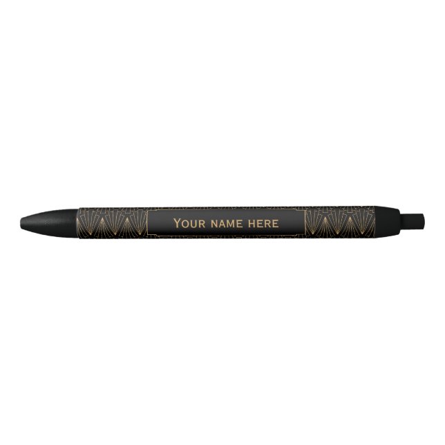 Personalized Gold and Black Art Deco Pattern Ink Pen (Front)