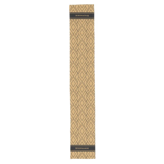 Personalized Gold and Black Art Deco Pattern Long Table Runner (Front)