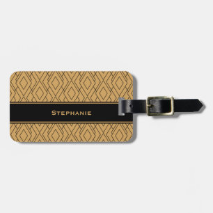 Personalized Gold and Black Art Deco Pattern Luggage Tag