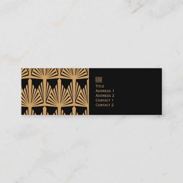 Personalized Gold and Black Art Deco Pattern Mini Business Card (Front)