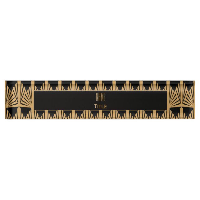 Personalized Gold and Black Art Deco Pattern Nameplate (Front)