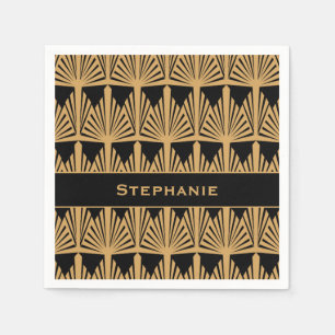 Personalized Gold and Black Art Deco Pattern Napkin