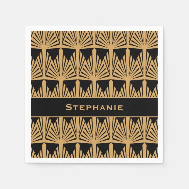 Personalized Gold and Black Art Deco Pattern Napkin (Front)