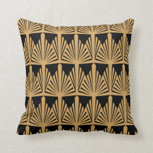 Personalized Gold and Black Art Deco Pattern Throw Pillow