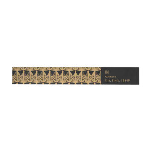 Personalized Gold and Black Art Deco Pattern Wrap Around Label