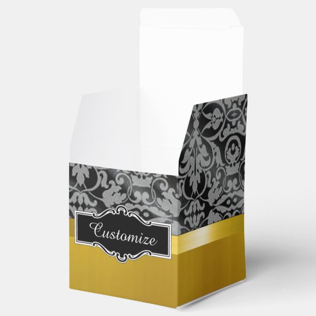Personalized Gold and Black Damask Cube Favour Box (Opened)