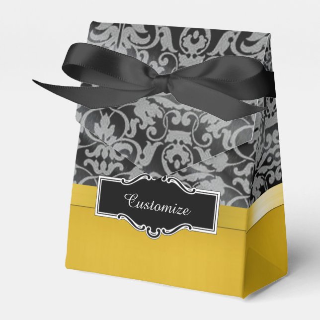 Personalized Gold and Black Damask Tent Favour Box (Front Side)