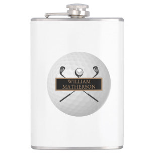 Personalized Gold and Black Golf Ball Classic Hip Flask