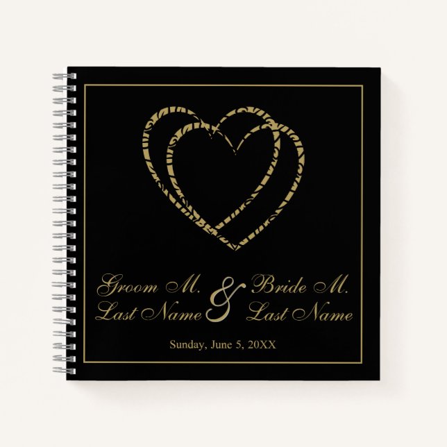 Personalized Gold and Black Wedding Guest Book (Front)