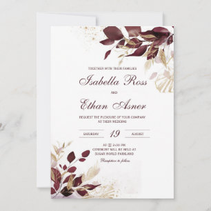 Personalized  Gold and Burgundy Wedding Invitation