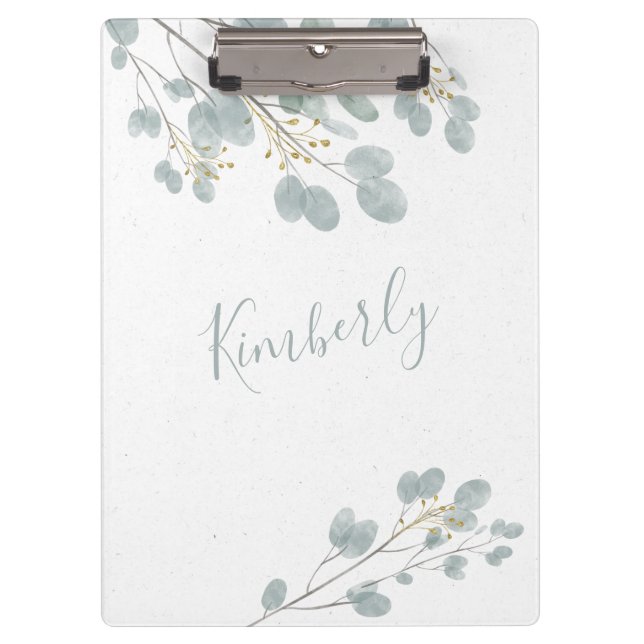 Personalized Gold and Eucalyptus Clipboard (Front)