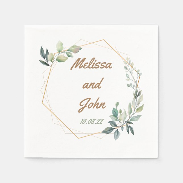 Personalized Gold and Green Wedding  Napkin (Front)