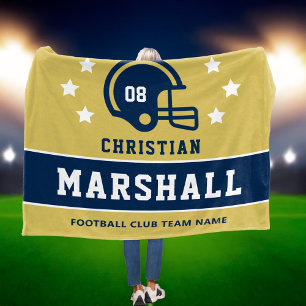Personalized Gold and Navy Football Player Name Fleece Blanket
