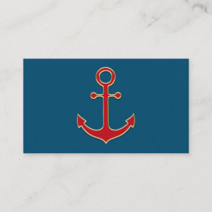 Personalized gold and red captain's anchor business card