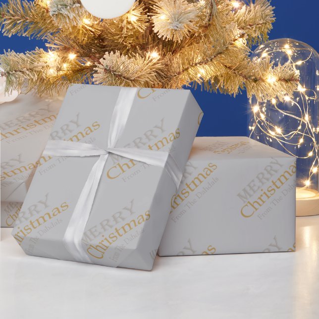Personalized Gold and Silver Merry Christmas  Wrapping Paper (Holidays)