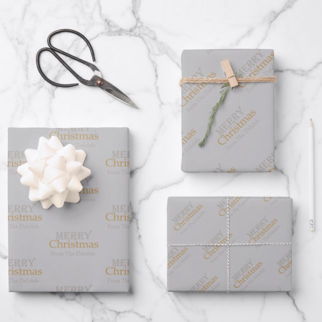 Personalized Gold and Silver Merry Christmas  Wrapping Paper Sheet (Front)