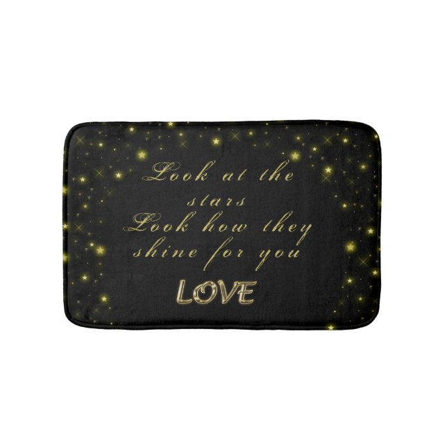 Personalized Gold and sparkles stars on black  Bath Mat (Front)