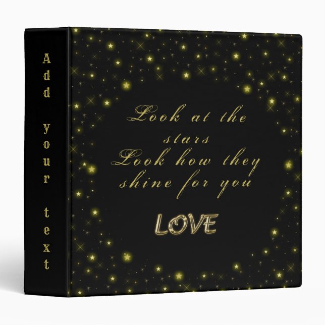 Personalized Gold and sparkles stars on black Binder (Front/Spine)