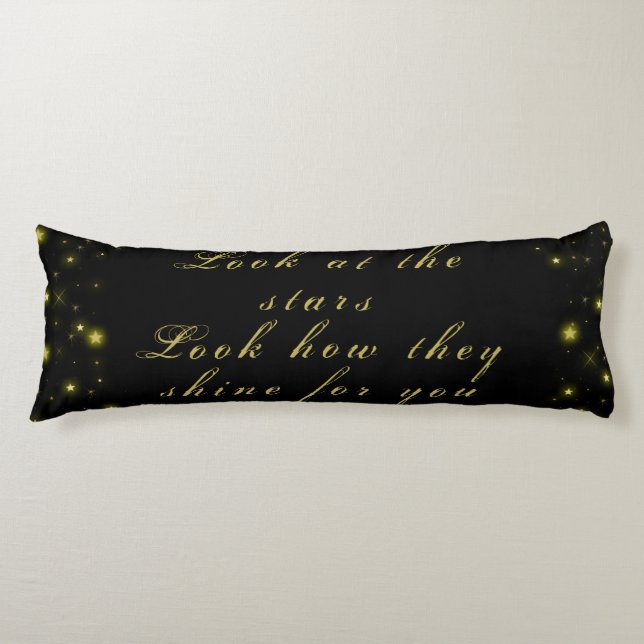 Personalized Gold and sparkles stars on black  Body Pillow (Front)