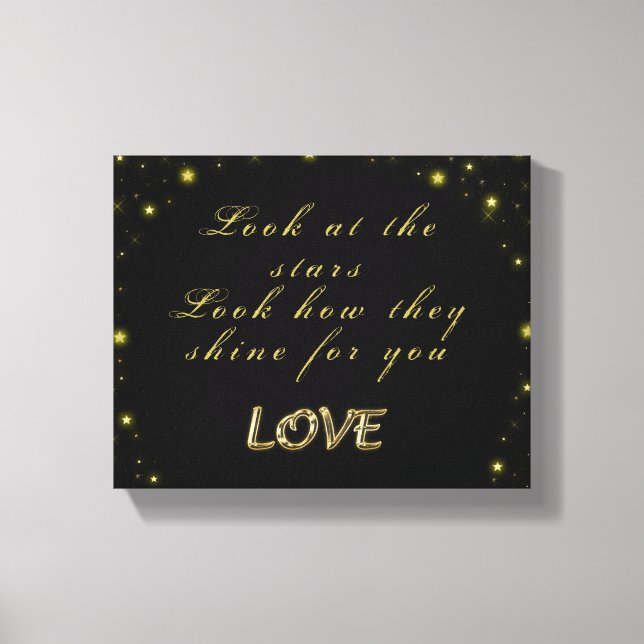 Personalized Gold and sparkles stars on black   Canvas Print (Front)