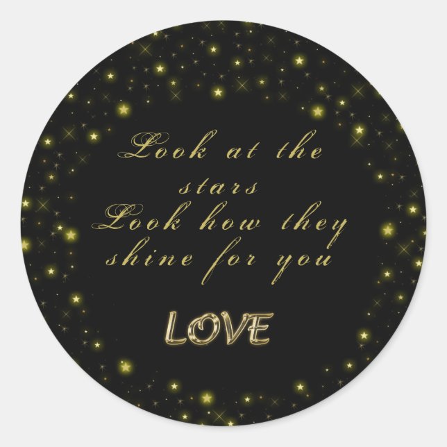 Personalized Gold and sparkles stars on black  Classic Round Sticker (Front)