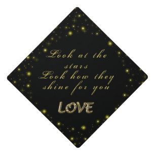 Personalized Gold and sparkles stars on black  Graduation Cap Topper