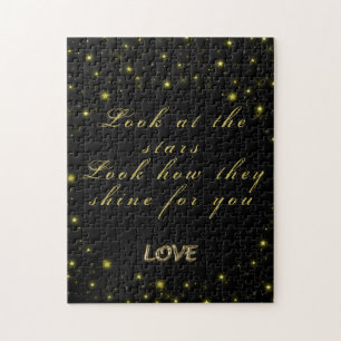 Personalized Gold and sparkles stars on black Jigsaw Puzzle