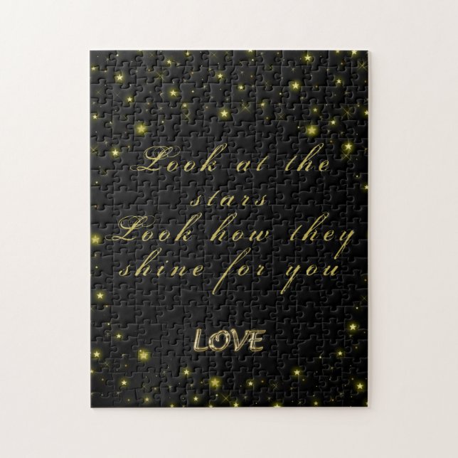 Personalized Gold and sparkles stars on black Jigsaw Puzzle (Vertical)