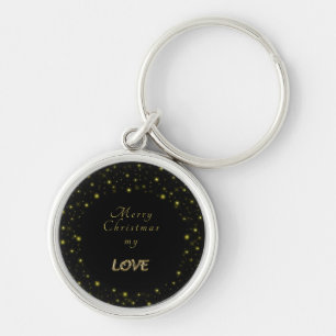 Personalized Gold and sparkles stars on black Keychain