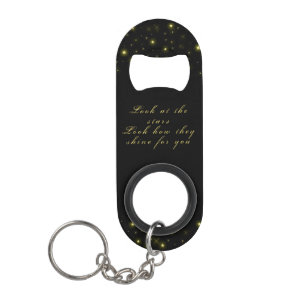 Personalized Gold and sparkles stars on black  Keychain Bottle Opener