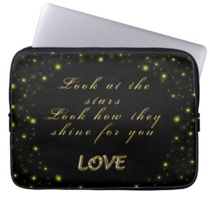 Personalized Gold and sparkles stars on black Laptop Sleeve