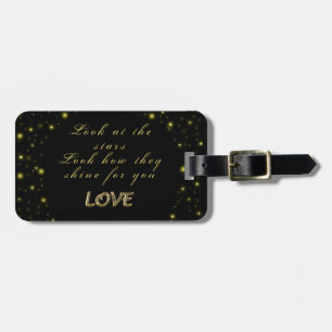 Personalized Gold and sparkles stars on black  Luggage Tag