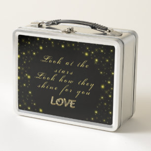 Personalized Gold and sparkles stars on black Metal Lunch Box