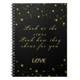 Personalized Gold and sparkles stars on black Notebook