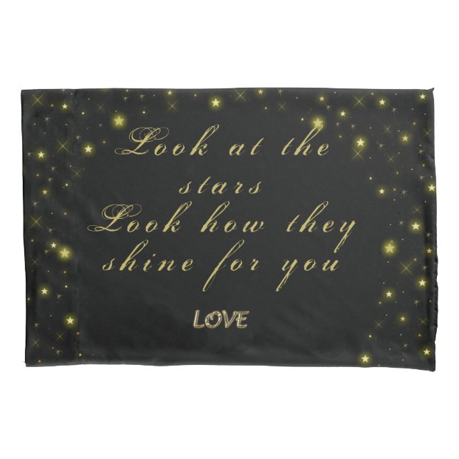 Personalized Gold and sparkles stars on black  Pillowcase (Front)