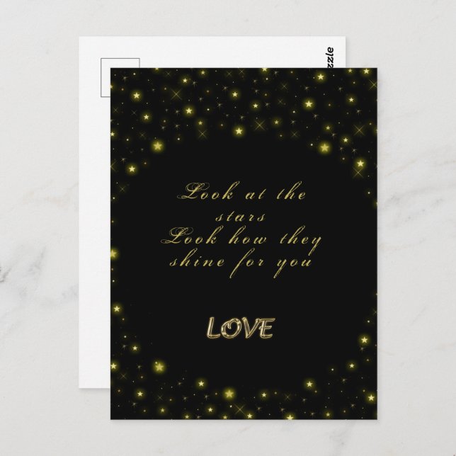Personalized Gold and sparkles stars on black  Postcard (Front/Back)