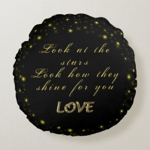 Personalized Gold and sparkles stars on black Round Pillow