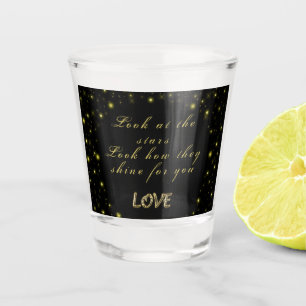 Personalized Gold and sparkles stars on black Shot Glass