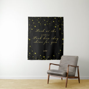 Personalized Gold and sparkles stars on black  Tapestry