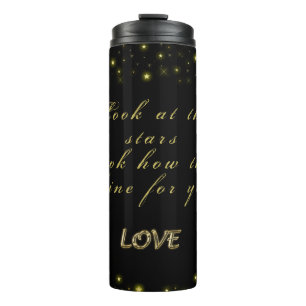 Personalized Gold and sparkles stars on black Thermal Tumbler