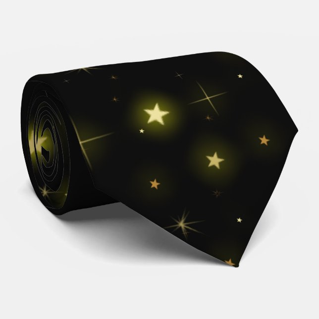 Personalized Gold and sparkles stars on black  Tie (Rolled)