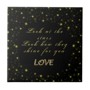 Personalized Gold and sparkles stars on black Tile