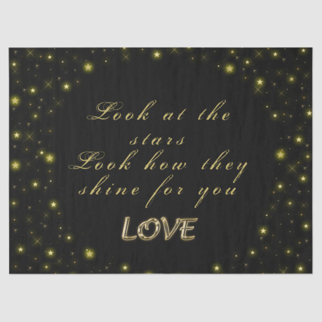 Personalized Gold and sparkles stars on black Tissue Paper (Front)
