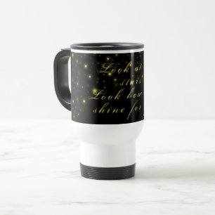 Personalized Gold and sparkles stars on black Tra Travel Mug