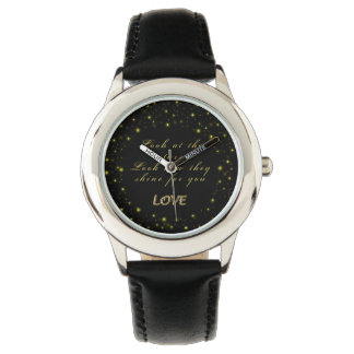 Personalized Gold and sparkles stars on black  Watch